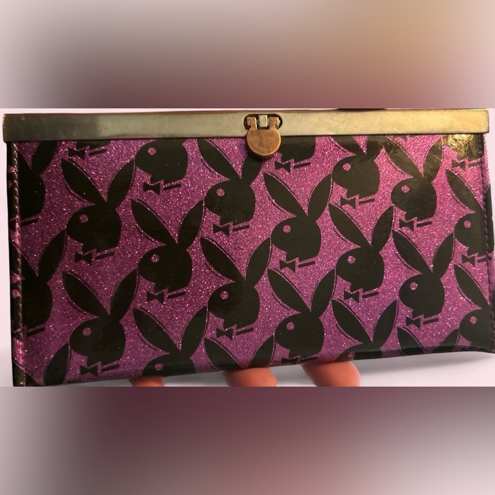 Playboy Glitter Frame Wallet Y2K Purple Black Clutch - Picture 5 of 6